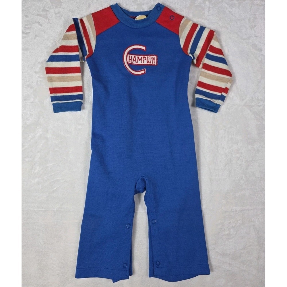 Vintage 1980s Carter's Baby Romper Jumpsuit 18 Months Champion Red Blue USA...